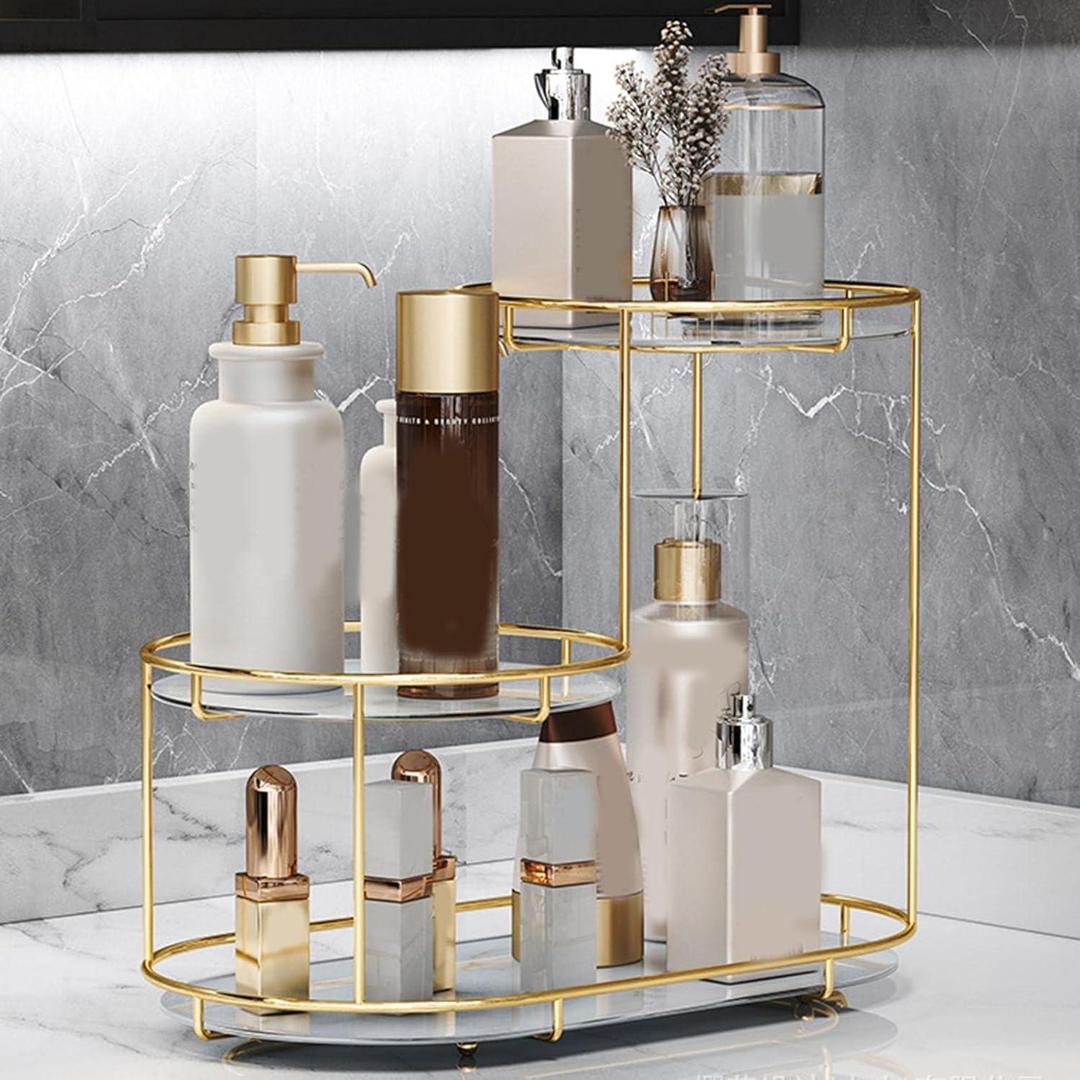 Stylish Golden Makeup Organizer – 3-Tier Luxury Storage Solution
